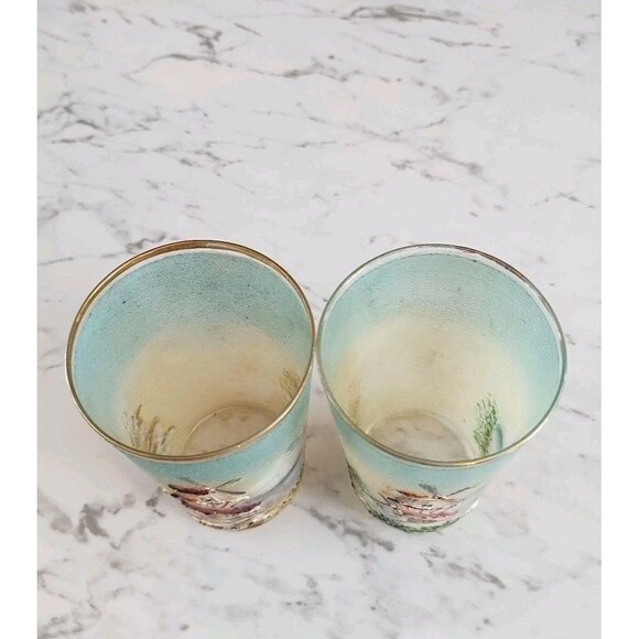 Vintage Juice Glasses Hand Painted Windmill In Seasons Gold Trim Textured Dutch - Picture 2 of 6